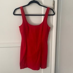 Red denim mini dress